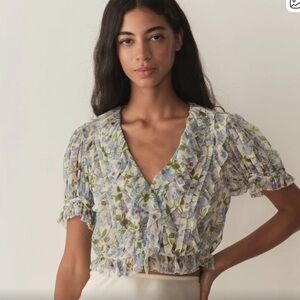 NWOT Doen Salona Floral Blouse - Blue and Cream size xs